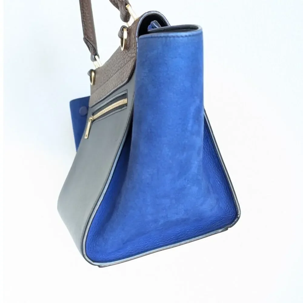 CELINE Blue/Black/Brown Leather Suede Trapeze Medium Handbag Shoulder Bag - Picture 10 of 16
